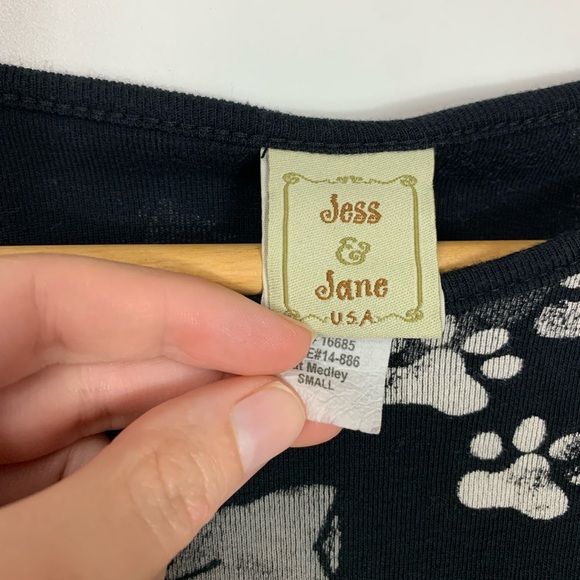 Jess & Jane Womens Cat Meadley Top Sz Small Rhinestones Black Cotton knit USA - Picture 3 of 15